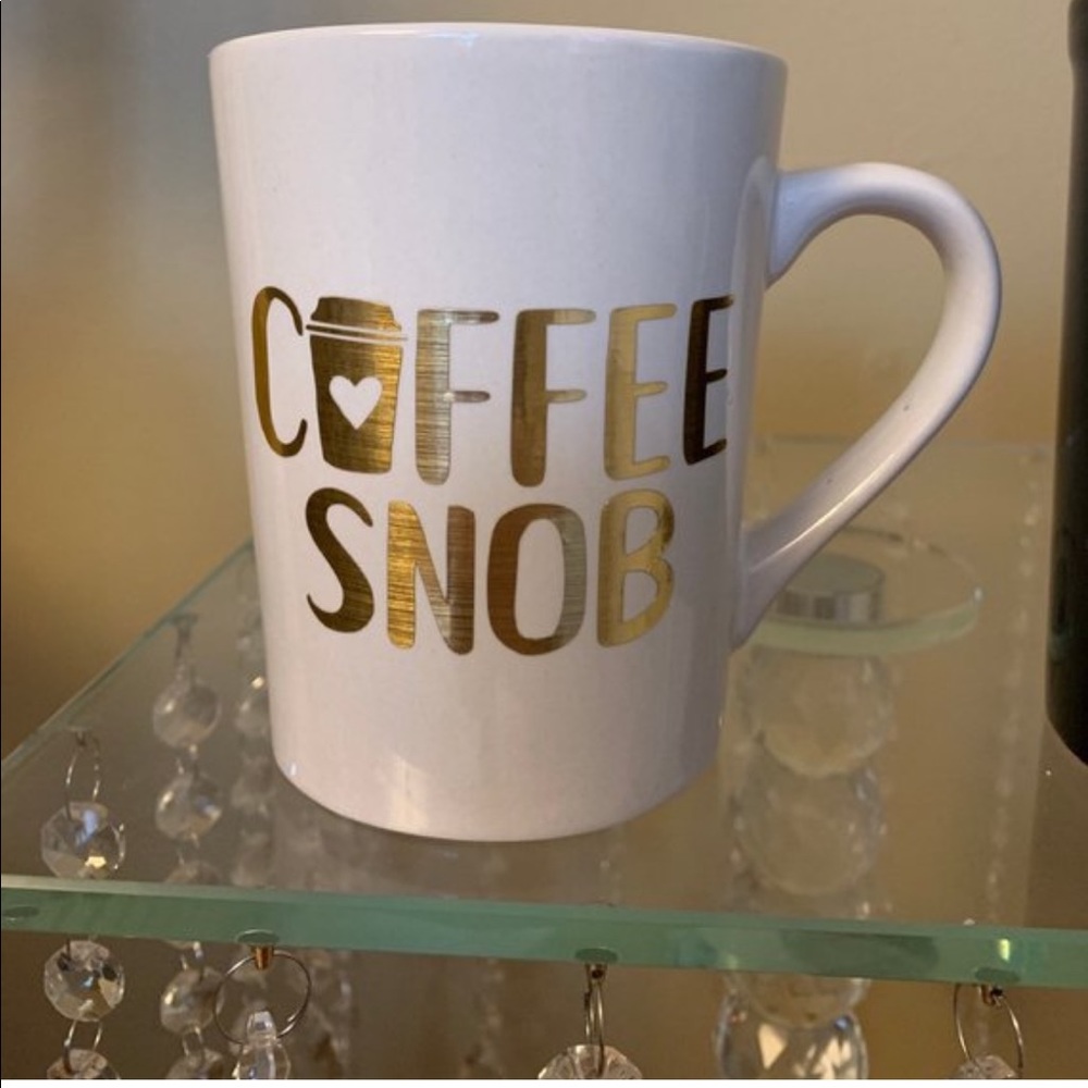 Coffee Snob white mug with gold writing